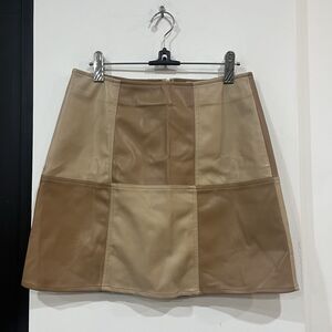 The Vintage Shop Brown Colorblock Faux Leather Mini Skirt Retro Size Medium